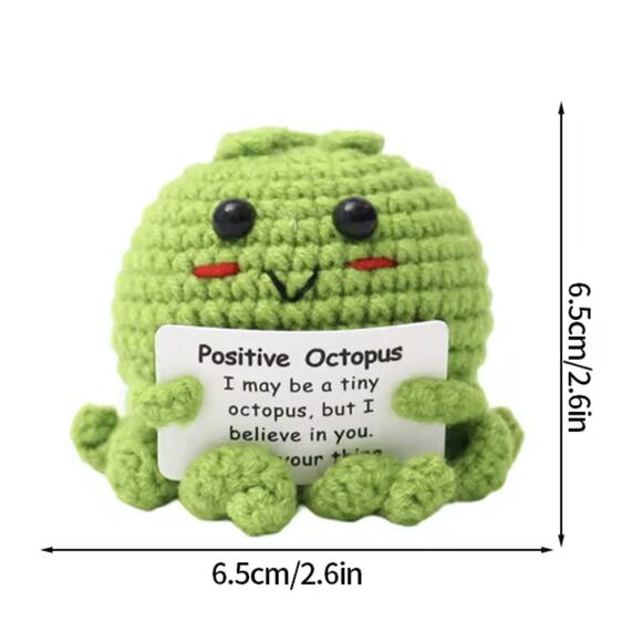 Handmade Crochet Octopus with Positive Message | Green Sea Creature | Desk Decor - Picture 8 of 8
